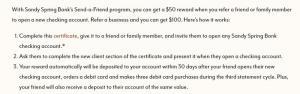 Promociones de Sandy Spring Bank: $ 75, $ 100, $ 150 de cheques, ahorros, bonificaciones por recomendación (DC, MD, VA)