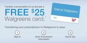 Farmacia Walgreens Tarjeta de regalo de $ 25 para receta de transferencia de medicamentos recetados