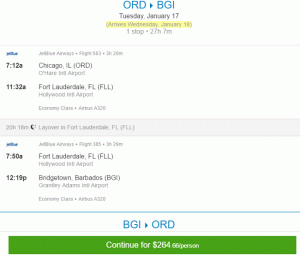 JetBlue איירווייס הלוך ושוב משיקגו, אילינוי לברידג'טאון, ברבדוס החל מ- 265 דולר