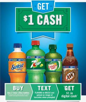 Promoción de Dr. Pepper Snapple Group: obtenga $ 1 de crédito de PayPal con (2) compras seleccionadas de bebidas de 20 oz con carga de código de barras de imagen