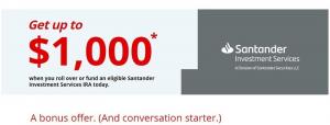 Santander bankas akcijas: 50 USD, 200 USD, 400 USD, 1000 USD pārbaude, nodošana, bizness, IRA bonusi (daudzas valstis)