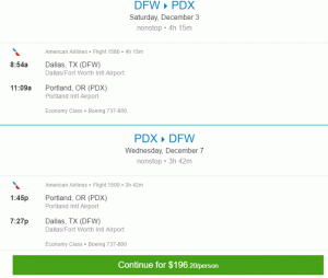 Podróż w obie strony American Airlines z Dallas do Portland od 196 USD