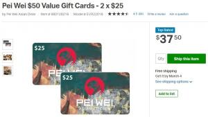 Sam's Club: Compre una tarjeta de regalo Pei Wei de $ 50 por $ 37.50