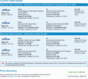 Retourvlucht JetBlue Airways van Washington D.C. naar Bridgetown, Barbados vanaf $ 265