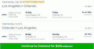 JetBlue Round Trip Vice Versa da Los Angeles a Orlando a partire da $ 206