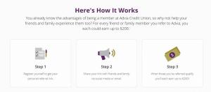 Промоции на Advia Credit Union: 100 $ реферален бонус (IL, MI, WI)