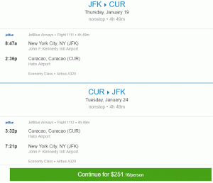 Zpáteční let JetBlue Airways z New Yorku na Curacao od 251 USD
