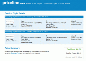 Zpáteční let American Airlines z Dallasu do San Diega naopak od 80 $