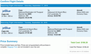 JetBlue Airways двупосочно пътуване от Балтимор, Мериленд до Форт Лодърдейл, Флорида, от $ 106