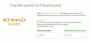Převeďte body odměn za členství v American Express hostovi Etihad za 30% bonus