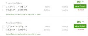 Стоимость перелета American Airlines туда и обратно из Нью-Йорка в Чикаго от 99 долларов.