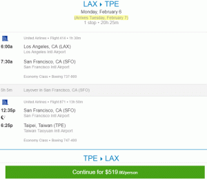 Zpáteční let United Airlines z Los Angeles do Tchaj -pej od 519 USD