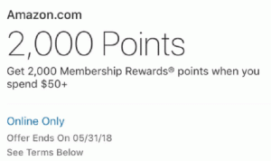 Amex bietet Amazon Points Promotion an: 2.000 Membership Rewards Points für 50 $ Kauf (gezielt)