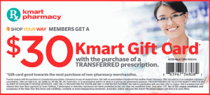 Kmart हस्तांतरित नुस्खे कूपन: $50 तक उपहार कार्ड बोनस