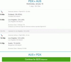 American Airlinesi edasi-tagasi reis Portlandist Austini alates 225 dollarist