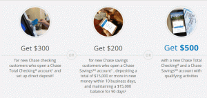 Chase 500 dolárov kupón na kontrolu, sporenie, obchodné účty