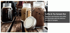 Amazon kafijas un tējas parauga kastes kredīta veicināšana: 9,99 USD ar 9,99 USD Amazon kredītu