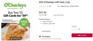 Bj's Wholesale Club: acquista $ 50 Gift Card O'Charley per $ 37,49