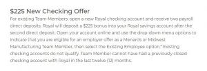 Royal Credit Union Promotions: 225 $ kontrolní bonusy (MN, WI)