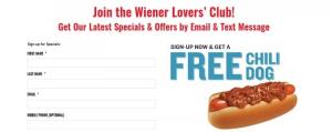 Wienerschnitzel promóciók: Weiners kutya szabad világa bármilyen vásárlási kuponnal, 1 dollár kukoricakutya stb.