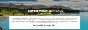 Рекламная акция Wyndham Rewards Super Vacation Sale: скидка до 30% + 3000 бонусных баллов в некоторых отелях