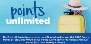 Promotion Hilton Premier trimestre 2019: 2 000 points par séjour + 10 000 bonus par 5 séjours/10 nuits