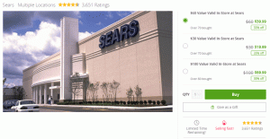 Groupon Sears veikala kredīta veicināšana: saņemiet līdz pat 33% atlaidi