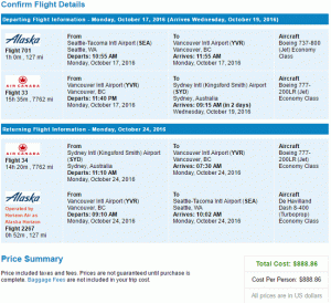 Zpáteční let Alaska Airlines/Air Canada ze Seattlu, Washingtonu do Sydney v Austrálii od 888 USD