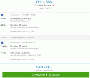 Podróż w obie strony United Airlines z Filadelfii do San Diego od 193 USD