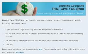 Ensimmäinen lento Federal Credit Union Promotions: 200 dollaria, 250 dollaria bonusten tarkistaminen (NC)