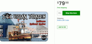Sam's Club Urban Pirates 기프트 카드 프로모션: $79.98에 $100 GC