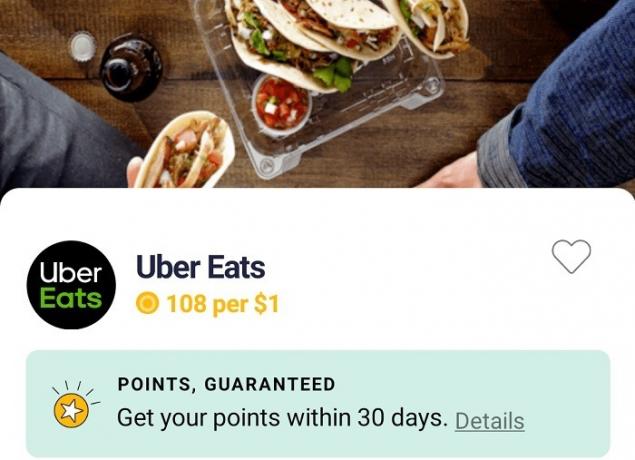 Tjäna 108 poäng (10,8%) Tillbaka på UberEats -beställningar