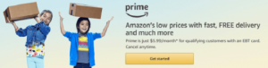 Amazonプライム低所得プロモーション：$ 5.99 /月