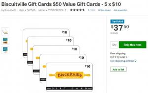 Sam's Club: Kaufen Sie eine Biscuitville-Geschenkkarte im Wert von 50 USD für 37,50 USD