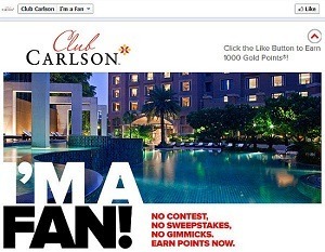 Club Carlson 1000 Bonus Gold Points Facebook -kampanje