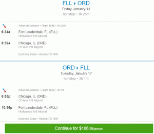 American Airlines ไปกลับจากชิคาโกไปยัง Fort Lauderdale เริ่มต้นที่ $106