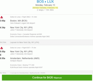 Delta Airlines tur-retur fra Boston til Luxembourg fra 426 dollar