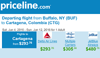 Priceline Международни двупосочни полети Buffalo, NY до Картахена, Колумбия