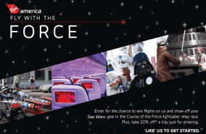 Virgin America 20% rabatt på flybilletter Fly With The Force Promotion
