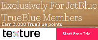 Текстура предлагает JetBlue TrueBlue 3000 бонусных баллов