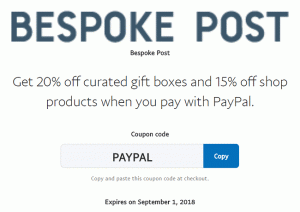 पेपाल बेस्पोक पोस्ट प्रमोशन ऑफर करता है: क्यूरेटेड गिफ्ट बॉक्स पर 20% की छूट और शॉप प्रोडक्ट्स पर 15% की छूट प्राप्त करें