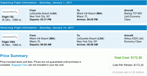 アメリカン航空：ニューヨーク州ニューヨーク市、フロリダ州マイアミ発着、往復172ドル