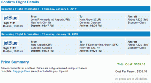 Povratno potovanje JetBlue Airways iz New Yorka v Curacao od 335 USD