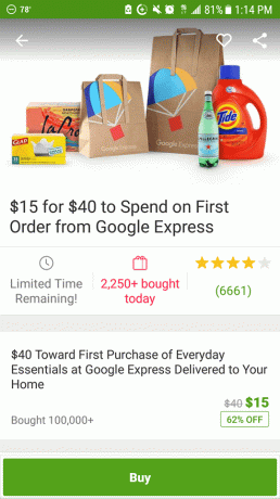 קידום מכירות של Groupon בגוגל אקספרס: זיכוי של $ 40 ל- Google Express תמורת 15 $