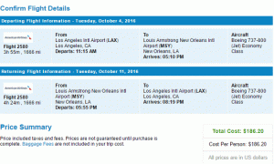 American Airlines andata e ritorno da Los Angeles, California a New Orleans, Louisiana a partire da $ 186