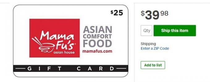 50 dollár Mama Fu ajándékkártya 39,98 dollárért