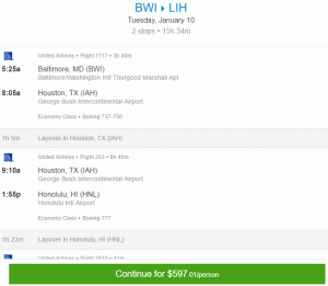Povratno potovanje United Airlines iz Baltimora v Marylandu v Lihue na Havajih od 597 USD