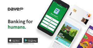 „Dave Banking App“ reklamos: 5 USD pasveikinimo premija ir 5 USD dovanos, 5 USD dovanos
