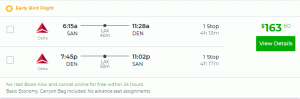 A Delta Airlines oda-vissza San Diego, CA és Denver, CO között 163 dollártól