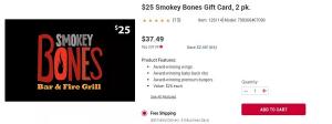 BJ's Wholesale Club: acquista una carta regalo Smokey Bones da $ 50 per $ 37,49